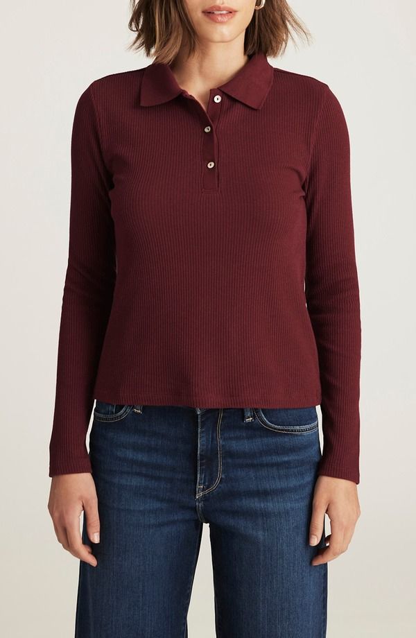 マーヴィ ジーンズ レディース アウター パーカー・スウェット ポロシャツ セーター Mavi Jeans Long Sleeve Rib Polo Sweater Zinfandel