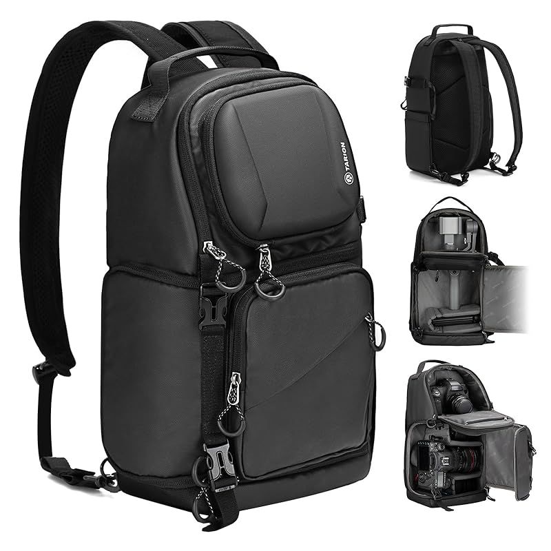 【新品】 [TARION] 耐衝撃 カメラバッグ スリング 9L- 2気室 仕切り調整可 - 180°大開口デザイン - トップ＆サイドアクセス 撥水加工 一眼レフカメラ、ドローンなど収納用 TRS 0