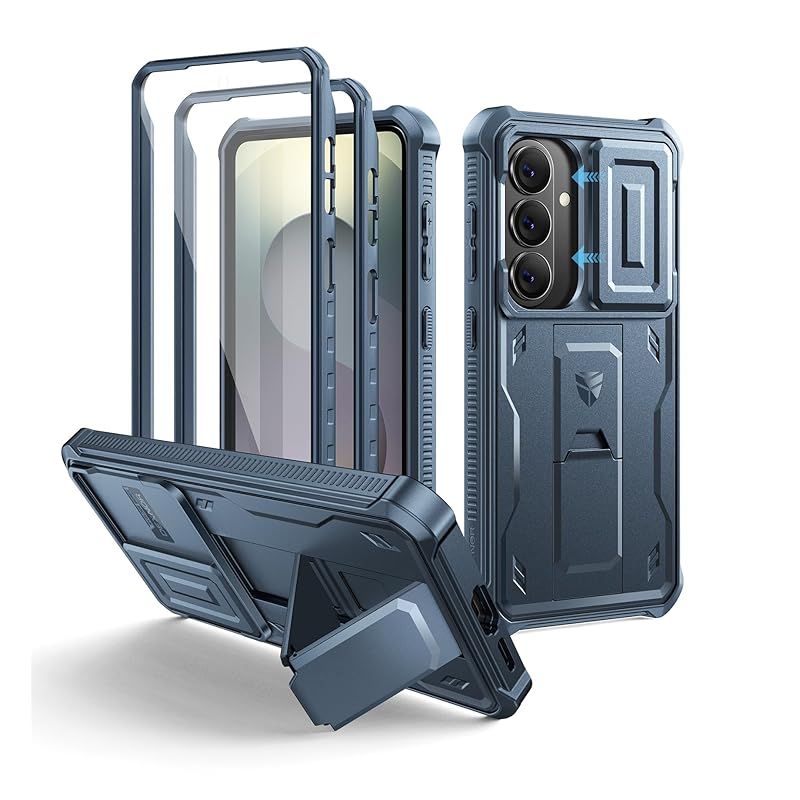 【新品】 Dexnor Samsung Galaxy S26用 ケース - スライド式内蔵カメラカバー&画面保護フィルム&キックスタンド付き ヘビーデューティ耐衝撃 頑丈 フルボディバンパー保護ケース(ブルー) 0