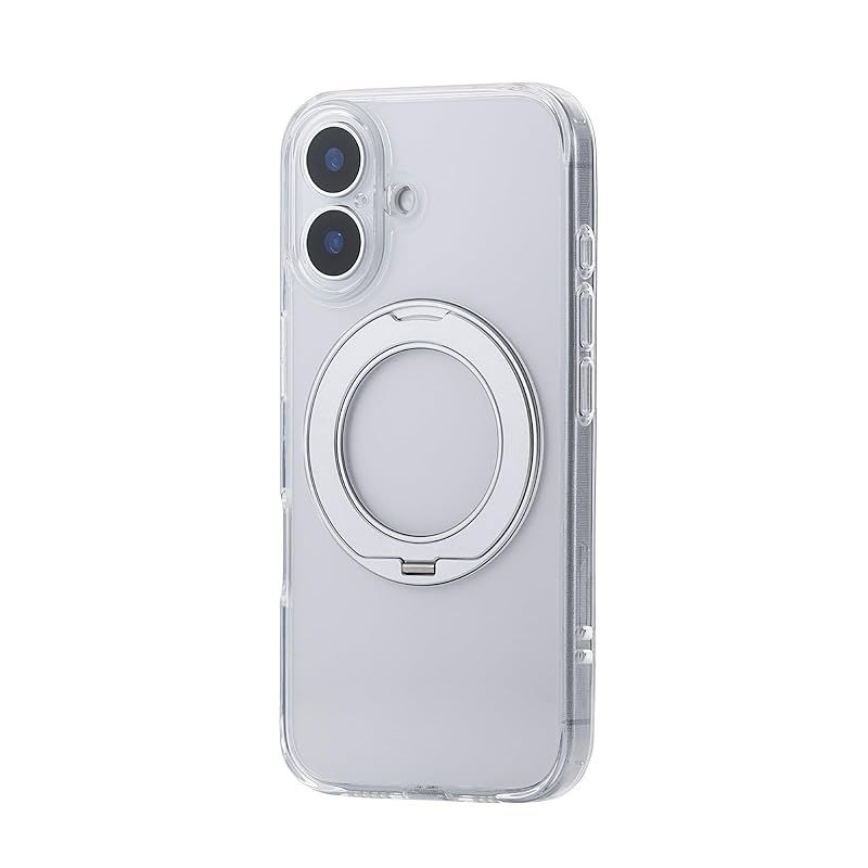 【新品】 エレコム iPhone16 ケース カバー クリア 耐衝撃 衝撃吸収 マグネット MAGKEEP 回転式スタンド 縦・横置き ハイブリッド TPU エアークッション カメラ保護 ワイヤレス充電 シルバー PM-A24AMGSTKSV 0