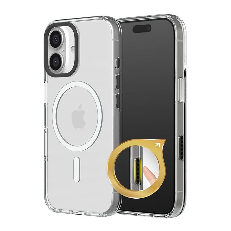 【新品】 RHINOSHIELD (ライノシールド) ボタン式カメラコントロール MagSafe対応 Clear クリアケース [iPhone 16 Plus] 対応｜強力な磁力 黄ばみにくい 耐衝撃スマホケース - クリア - ブラックカメラリング 0