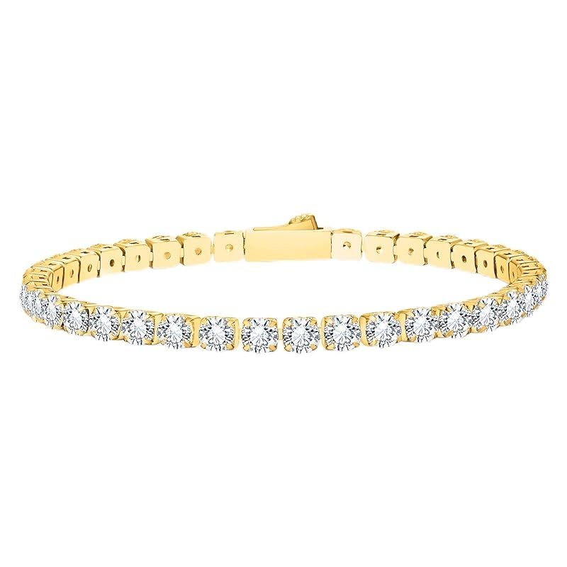 [Hanayaka] テニスブレスレット メンズ 4mm ジルコニア K18金メッキ CZダイヤ ステンレススチール 金属アレルギー対応 キラキラジュエリー シンプルデザイン 男女兼用 誕生日 ギフト（ゴールド、19cm）