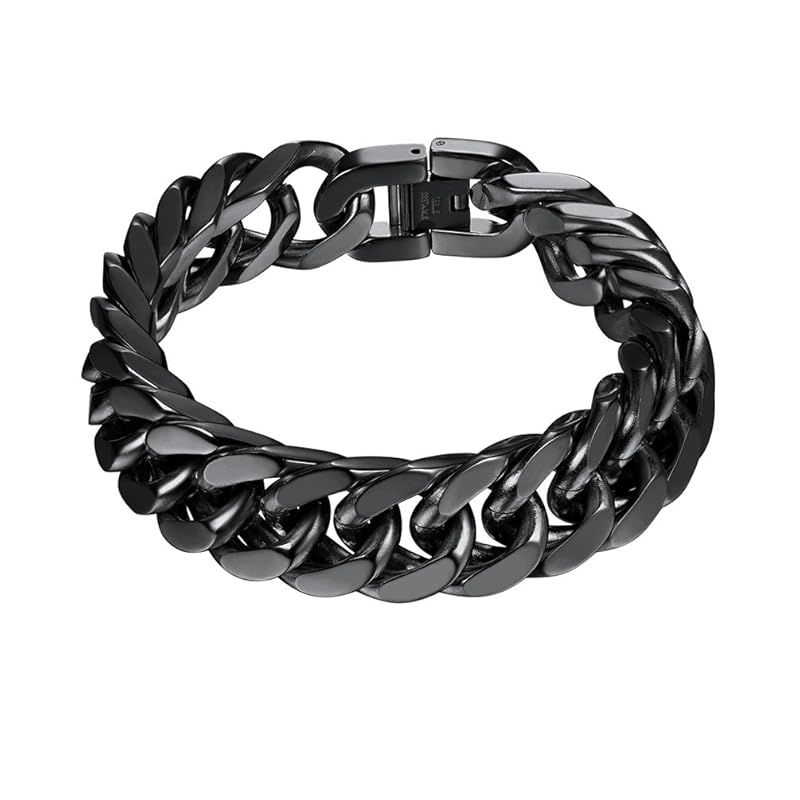 [PROSTEEL] 黒 喜平ブレスレット メンズ 幅17mm 19センチ ブレスレットチェーン ステンレス 極太 アレルギー対応 ヒップホップ アクセサリー