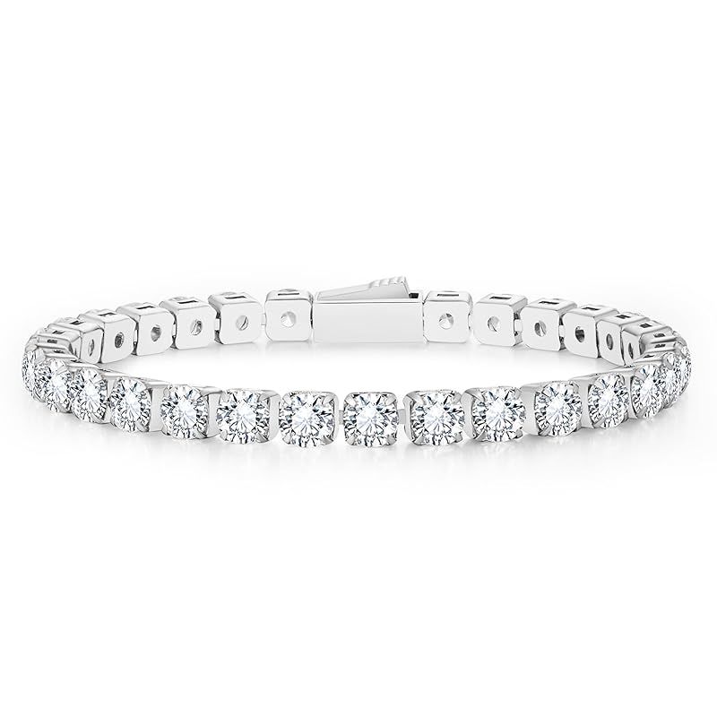 [Hanayaka] テニスブレスレット メンズ 5mm ジルコニア K18金メッキ CZダイヤ ステンレススチール 金属アレルギー対応 キラキラジュエリー シンプルデザイン 男女兼用 誕生日 ギフト（シルバー、16.5cm） 1