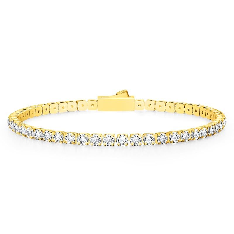 [Hanayaka] テニスブレスレット メンズ 3mm ジルコニア K18金メッキ CZダイヤ ステンレススチール 金属アレルギー対応 キラキラジュエリー シンプルデザイン 男女兼用 誕生日 ギフト（ゴールド、19cm）