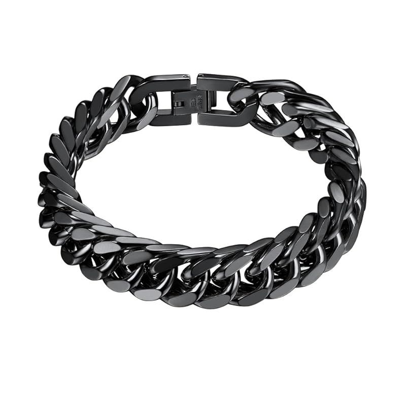 PROSTEEL メンズ ブレスレット ステンレス 喜平チェーン 幅12mm 23cm 極太 太め 金属アレルギー対応 かっこいい（ブラック）