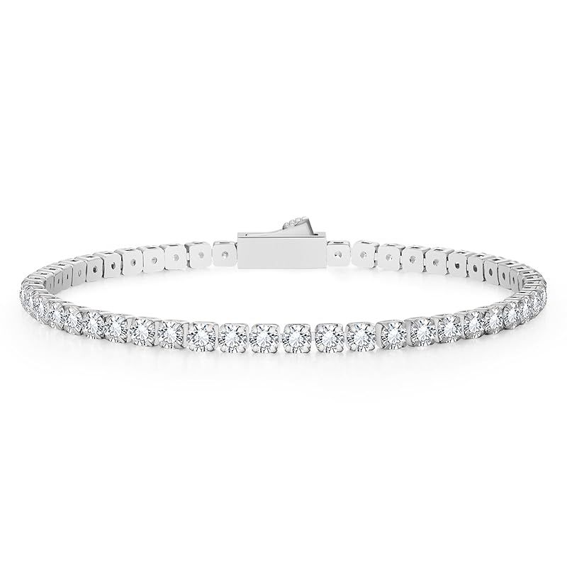 [Hanayaka] テニスブレスレット メンズ 3mm ジルコニア K18金メッキ CZダイヤ ステンレススチール 金属アレルギー対応 キラキラジュエリー シンプルデザイン 男女兼用 誕生日 ギフト（シルバー、19cm）