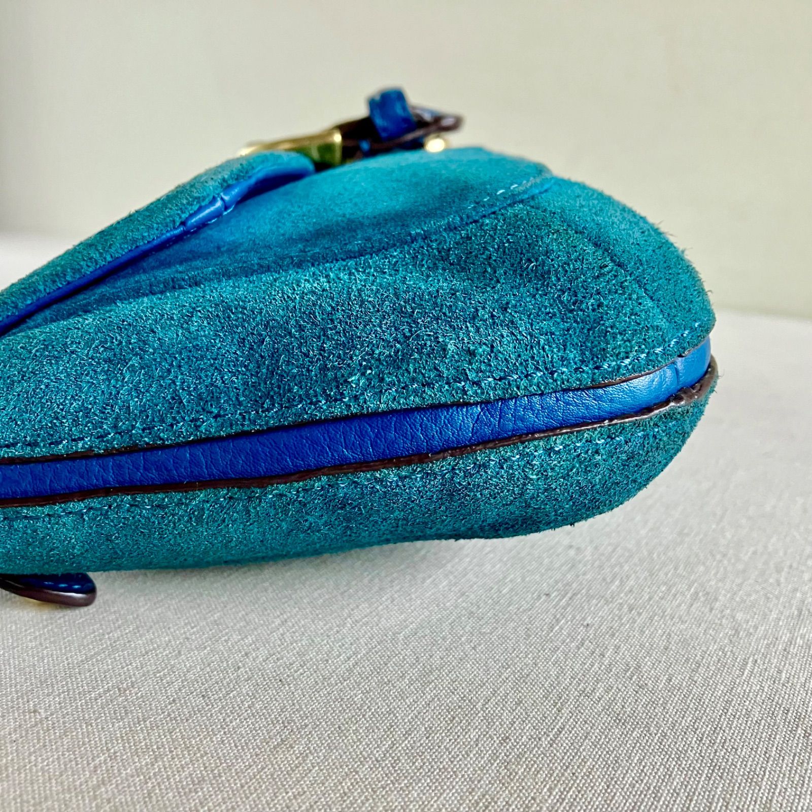 Coach Vintage Teal Suede Leather Buckle Flap Baguette Shoulder Bag 
