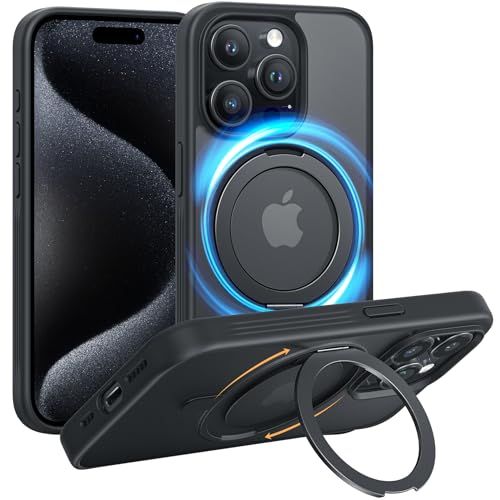 NIMASO iPhone 15 Pro 用 ケース 縦横両対応 360°回転スタンドケース いphone15Pro用 MagSafe対応 携帯スマホケース リングマグネット搭載 カバー ワイヤレス充電対応 マット感 防指紋 米軍MIL規格 耐衝撃性 shu
