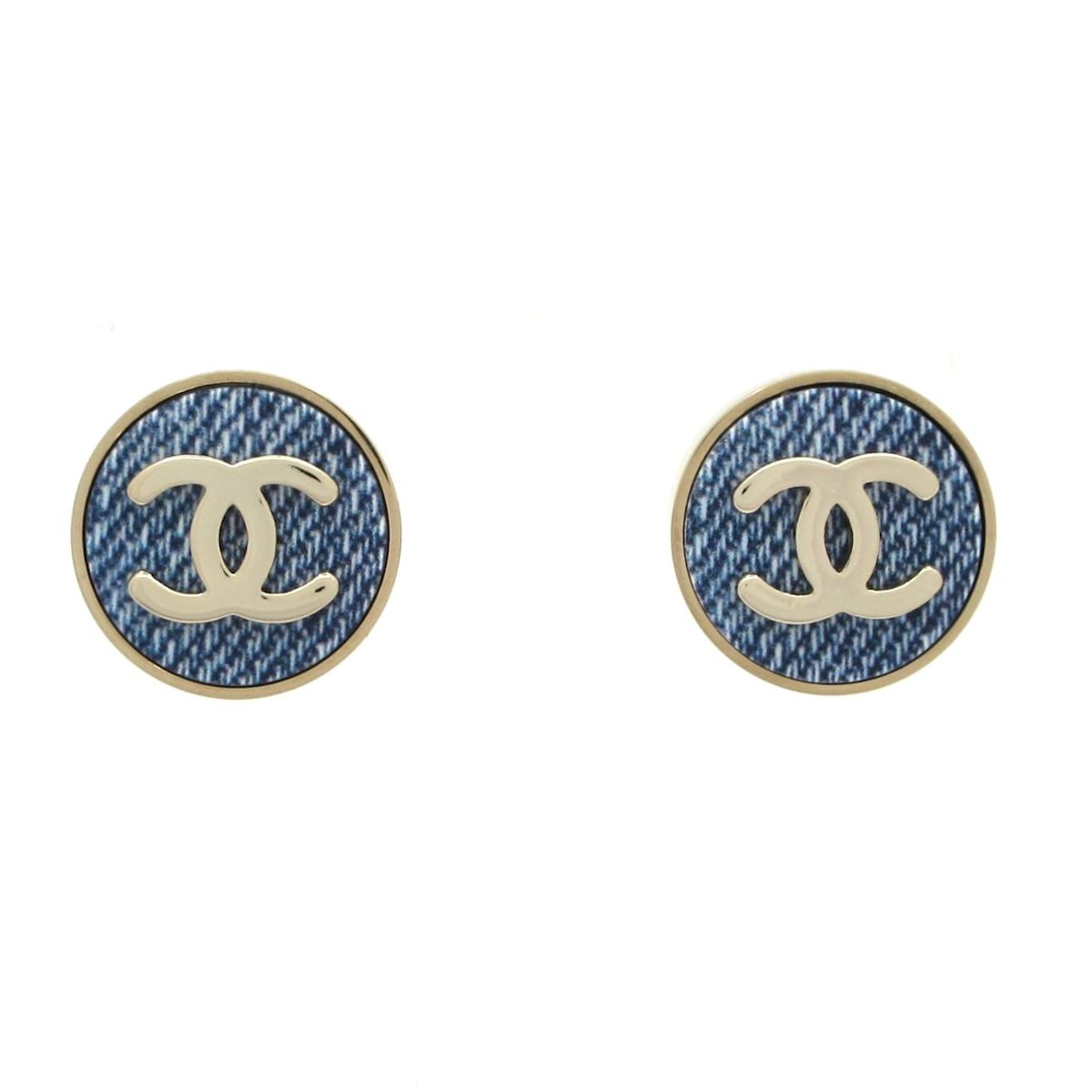 CHANEL(シャネル) ピアス美品 ココマーク ネイビー×シルバー×ゴールド 