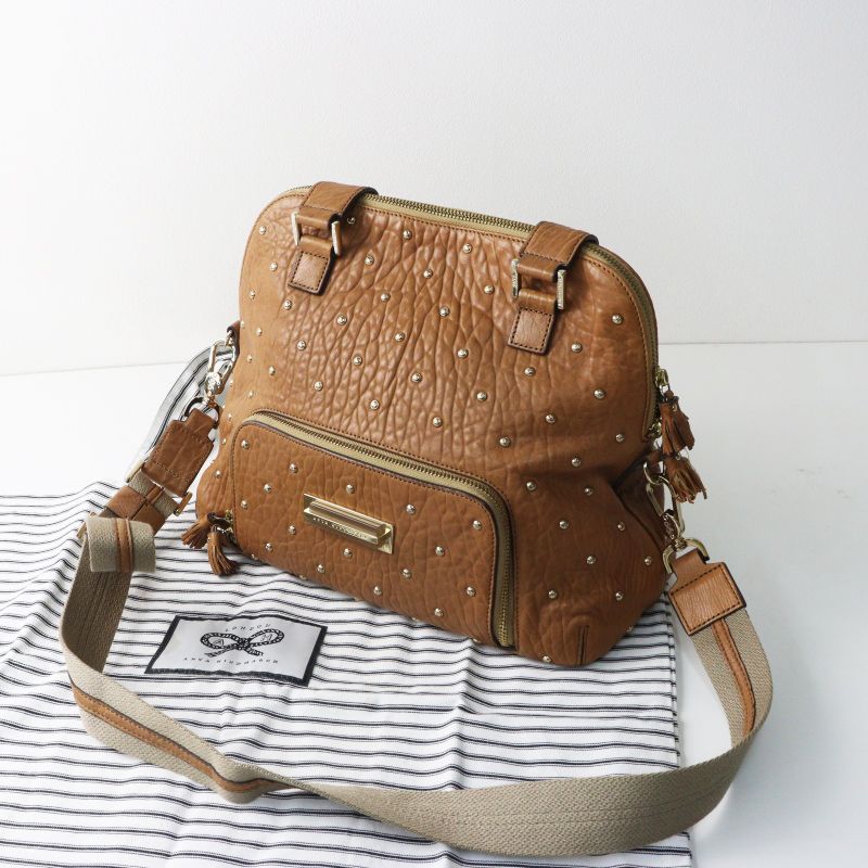 Archive アニヤハインドマーチ ANYA HINDMARCH スタッズ レザー 2way ボストンバッグ ■ベージュ系 ハンドバッグ 2WAY【2400014957334】