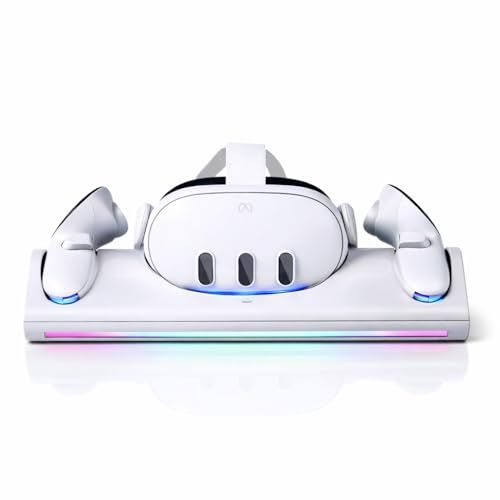【Meta Quest3専用】 置くだけ VR充電スタンド ドック 卓上 ヘッドセット＆コントローラー 充電ホルダー Type-C 急速充電 LEDライト付き shu