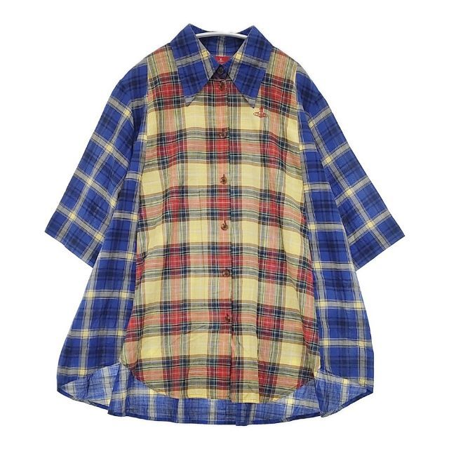 Vivienne Westwood Red Label ORB タータンチェック ブロッキング シャツ チュニック イエロー ブルー レディース ヴィヴィアンウエストウッドレッドレーベル【中古】6-0502S∞