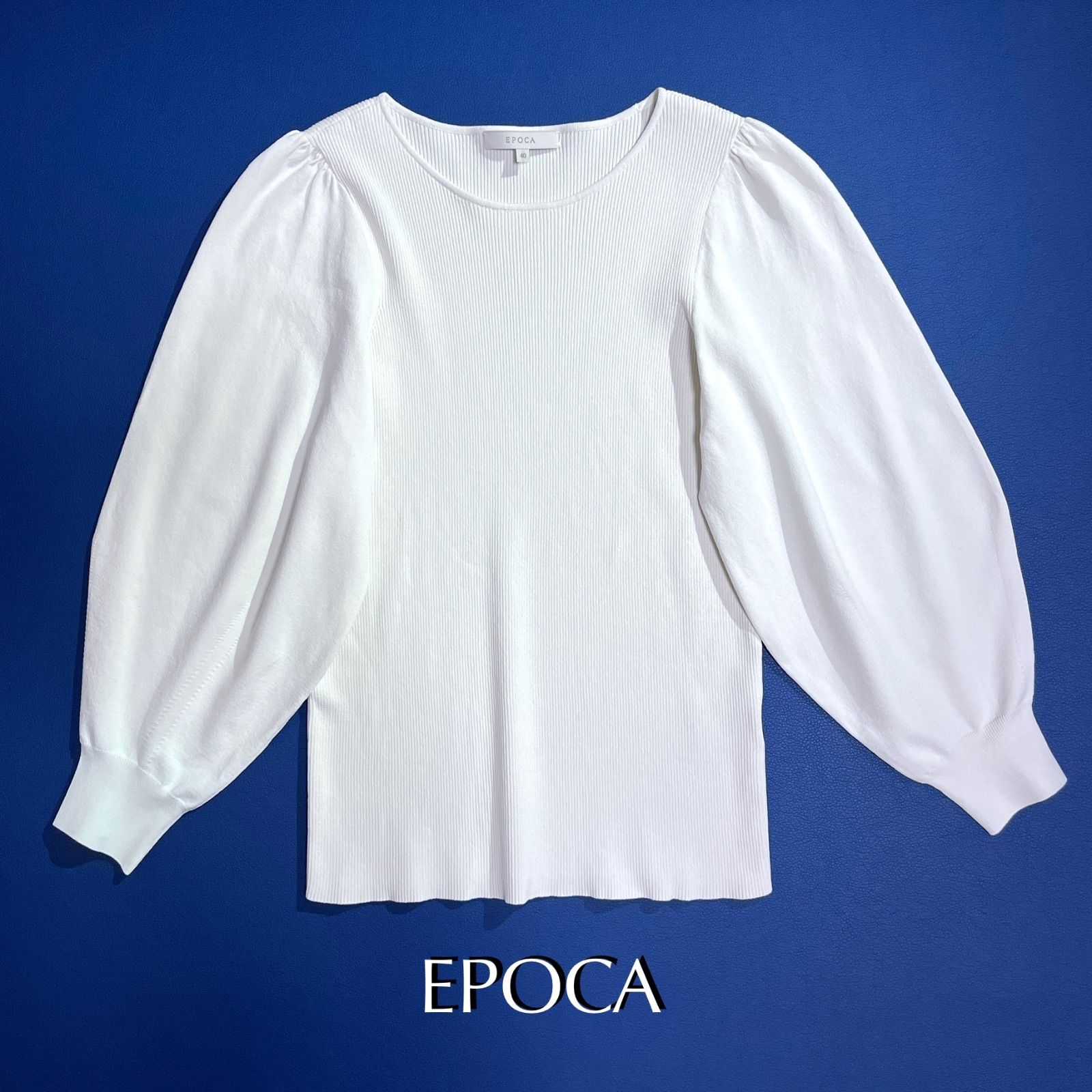 cU45 現行 EPOCA パフスリーブニット リブニット セーター ボリューム袖 オフホワイト 三陽商会 エポカ