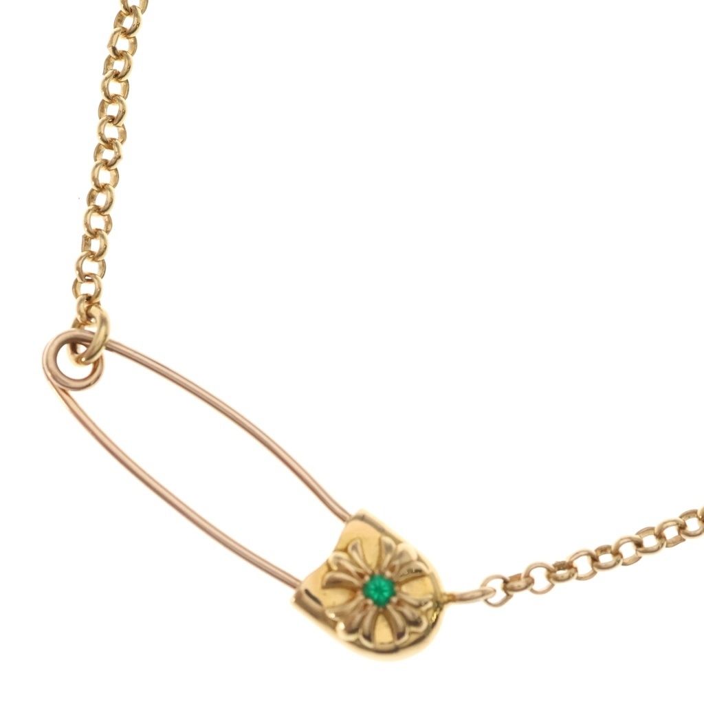 CHROME HEARTS (クロムハーツ) 22K SAFETY PIN R20 1EMRLDセーフティピンロールチェーン 1エメラルドゴールドネックレス 1,058,750円
