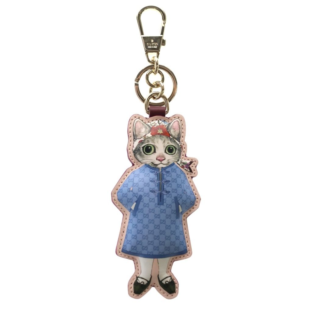 GUCCI (グッチ) キーチャーム ヒグチユウコ 猫 ボー BO 日本限定 バッグチャーム キーリング キーホルダー ピンク レザー 851743 ゴールド金具
