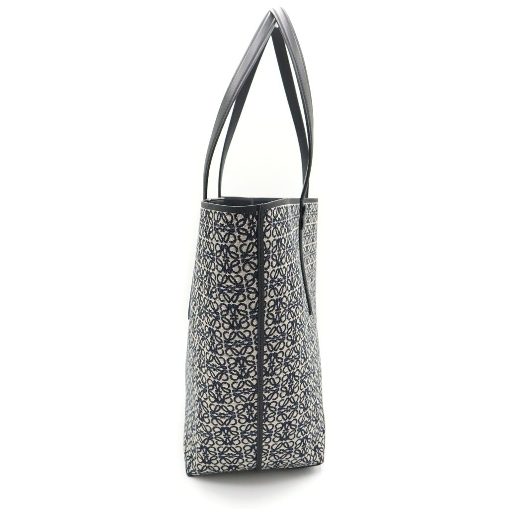 LOEWE ロエベ リピートアナグラム ジャガード スクエア トート ショルダーバッグ 肩掛け キャンバス カーフレザー 本革 ネイビー ブラック 黒 レディース LOEWE (ロエベ) リピートアナグラム キャンバス ジャガード レザー