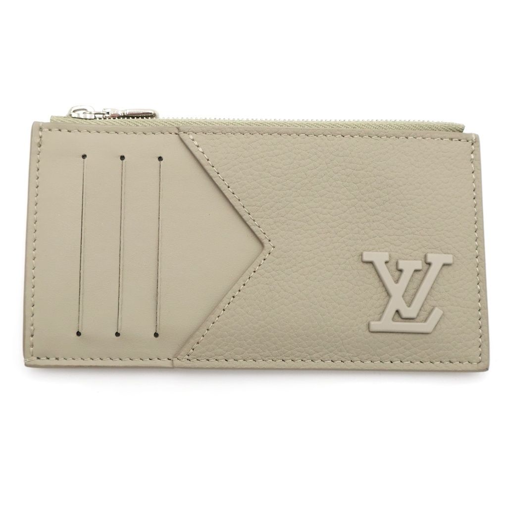 LOUIS VUITTON (ルイヴィトン) LVアロエグラム カードケース 小物入れ ミニ財布 ライトグリーン カーキ レザー M82282 シルバー金具
