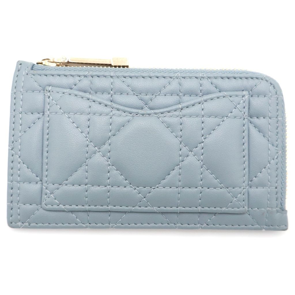Christian Dior (クリスチャンディオール) カナージュ ジップ フラグメントケース カードホルダー ミニ財布 ライトブルー レザー ゴールド金具 33,033円