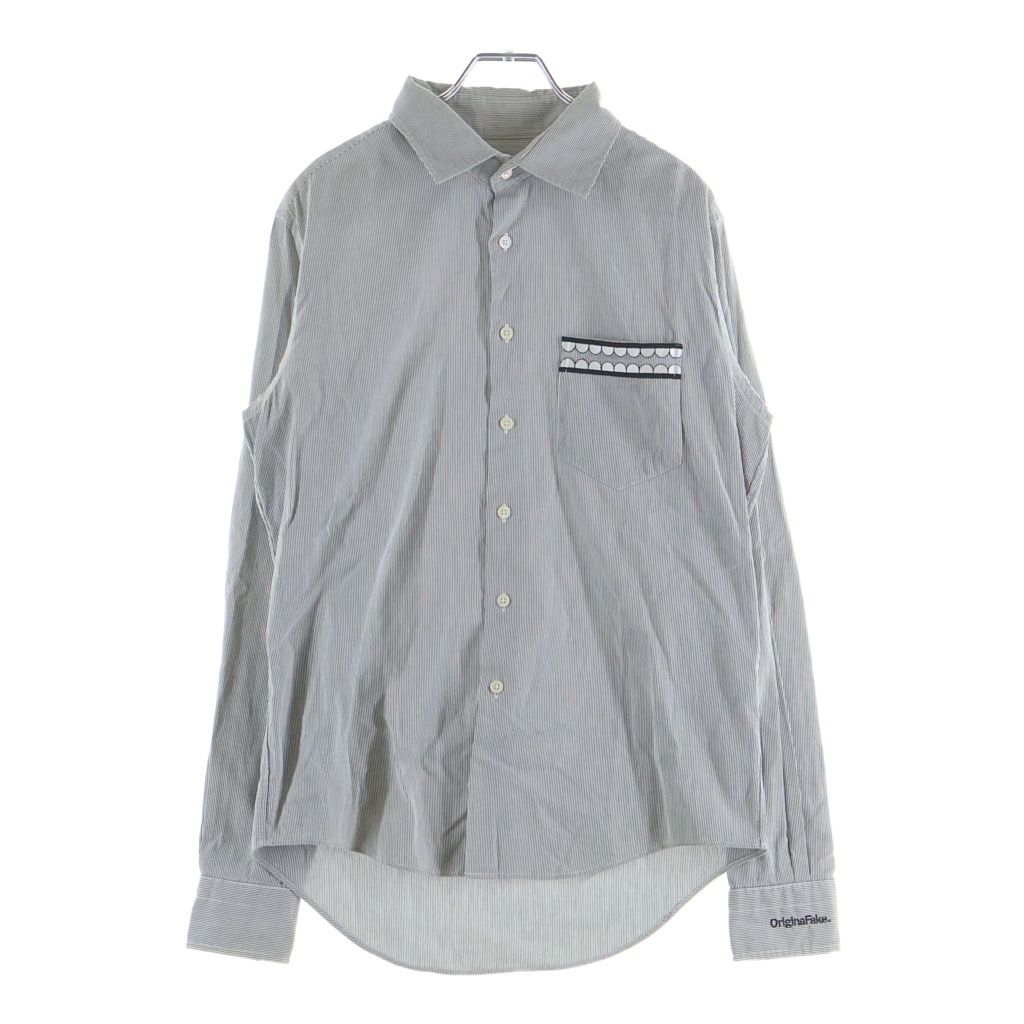 Original Fake オリジナルフェイク 08SS ポケットデザイン 長袖ストライプシャツ ホワイト/グレー 08SS-OF-SH-0001 メンズ Original Fake (オリジナルフェイク) 08SS ポケットデザイン