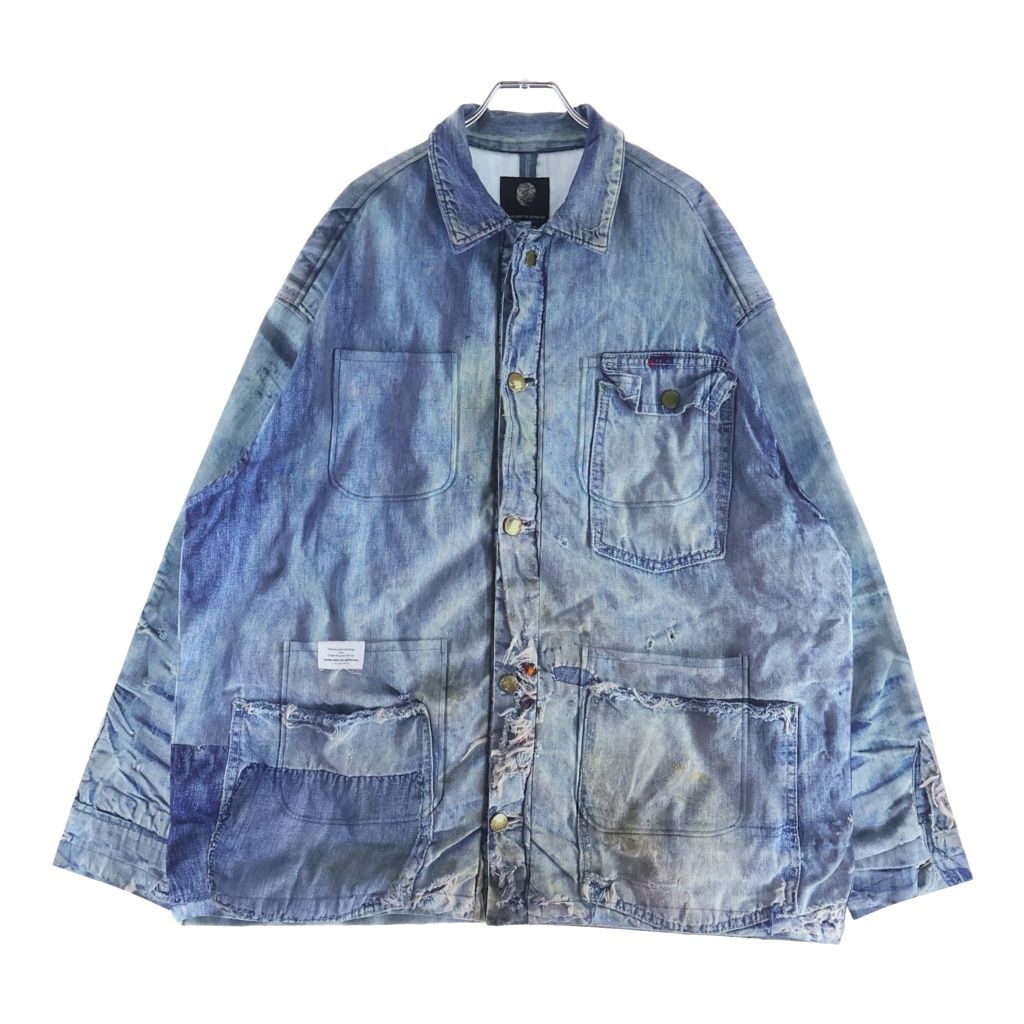 TALKING ABOUT THE ABSTRACTION (トーキング アバウト ザ アブストラクション) 25AW DENIM PRINT COVER ALL デニムプリント カバーオール ジャケット インディゴ 2526AW-J-004