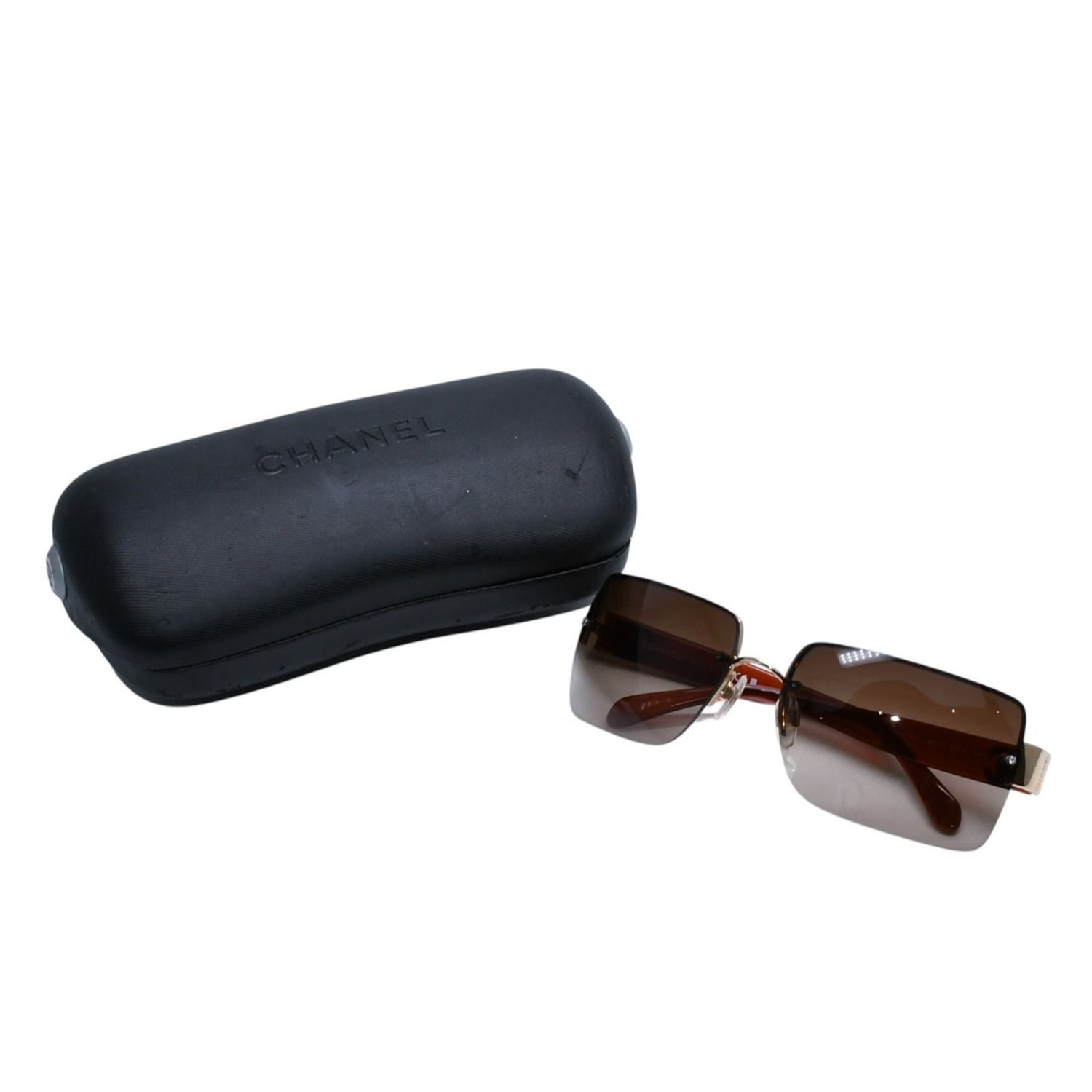 新品未使用 CHANEL シャネル ハーフリム サングラス アイウェア 4107-B c.125/13 サイズ62□15 125 ゴールド ブラウン 中古 4a002135