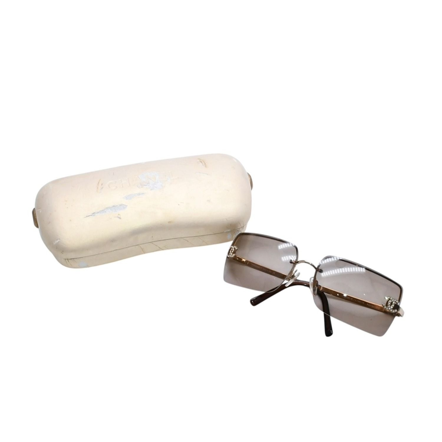 CHANEL シャネル ハーフリム サングラス アイウェア 4092-B c.125/12 サイズ62□15 120 ココマーク ラインストーン ゴールド 美品 中古 4a0021371