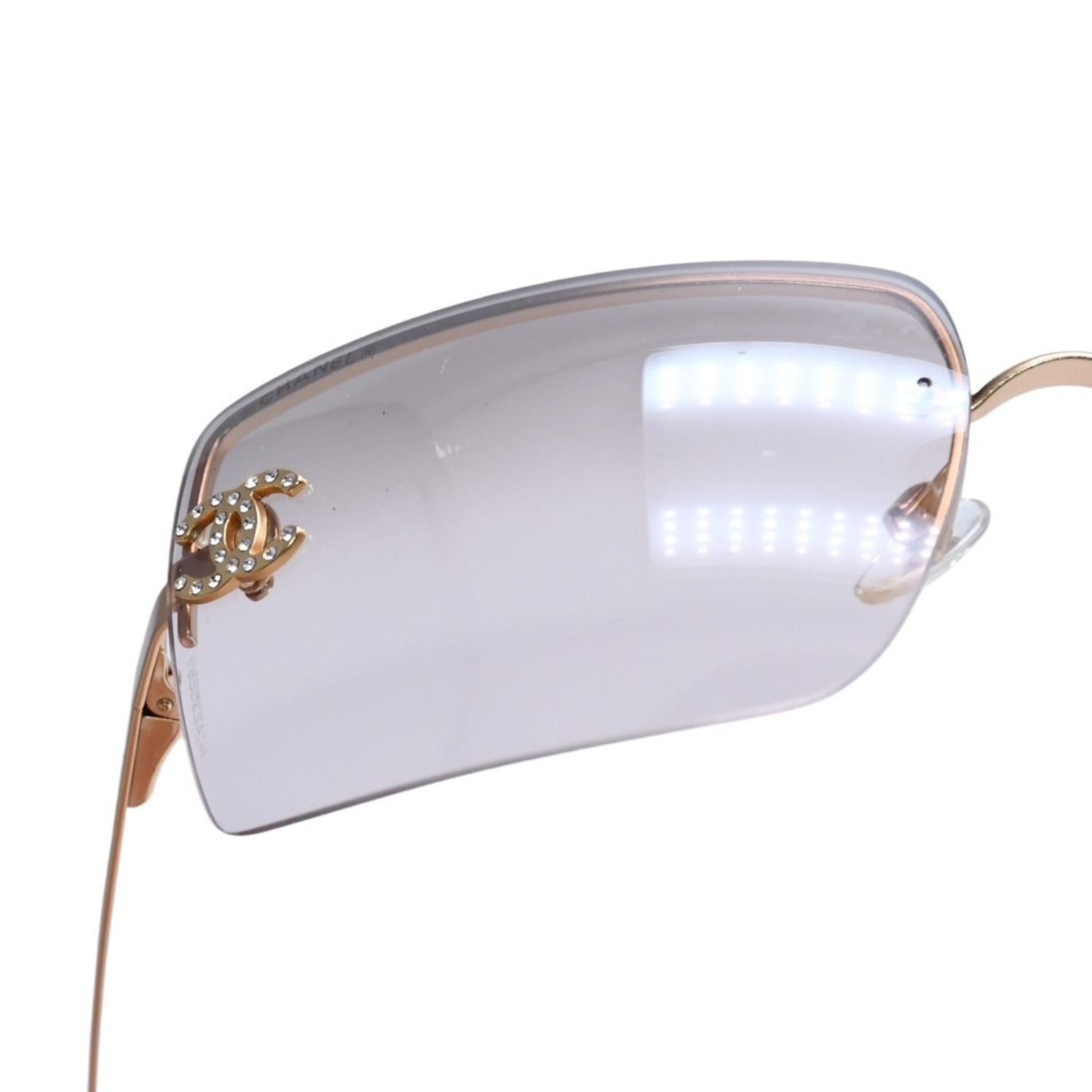CHANEL シャネル ハーフリム サングラス アイウェア 4092-B c.102/8Z サイズ62□15 120 ココマーク ラインストーン 美品 中古 4a002136