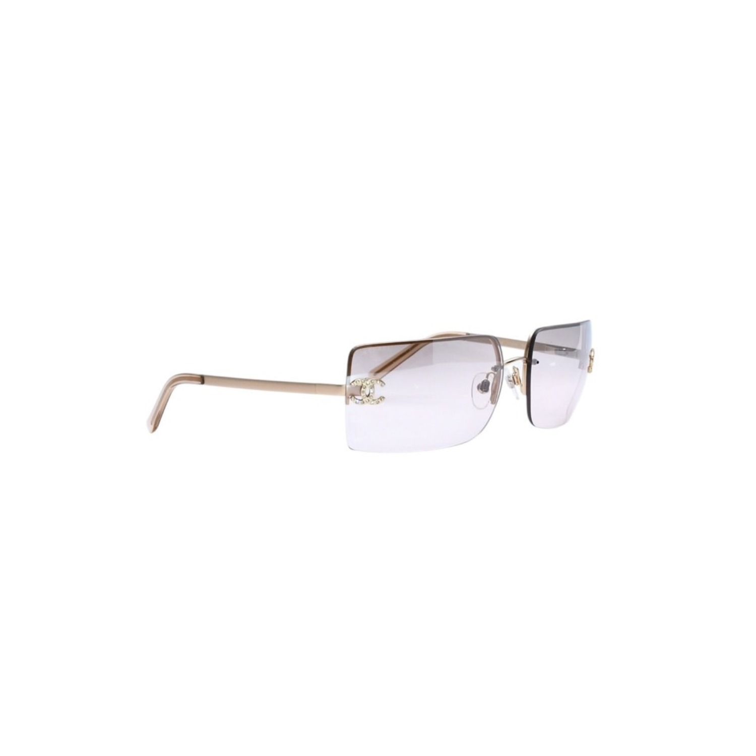 CHANEL シャネル ハーフリム サングラス アイウェア 4092-B c.102/8Z サイズ62□15 120 ココマーク ラインストーン 美品 中古 4a002136