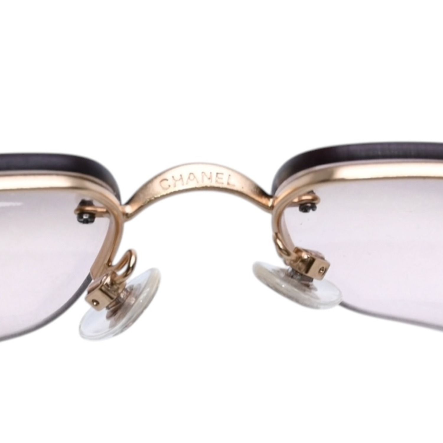 CHANEL シャネル ハーフリム サングラス アイウェア 4092-B c.102/8Z サイズ62□15 120 ココマーク ラインストーン 美品 中古 4a002136