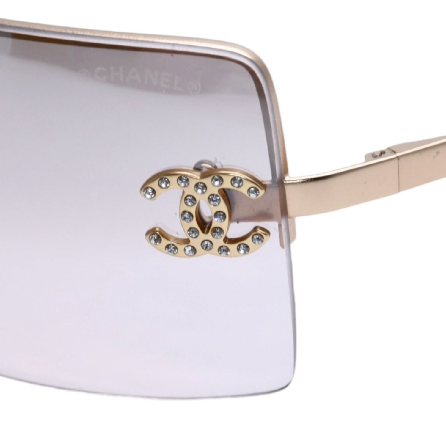 CHANEL シャネル ハーフリム サングラス アイウェア 4092-B c.102/8Z サイズ62□15 120 ココマーク ラインストーン 美品 中古 4a002136