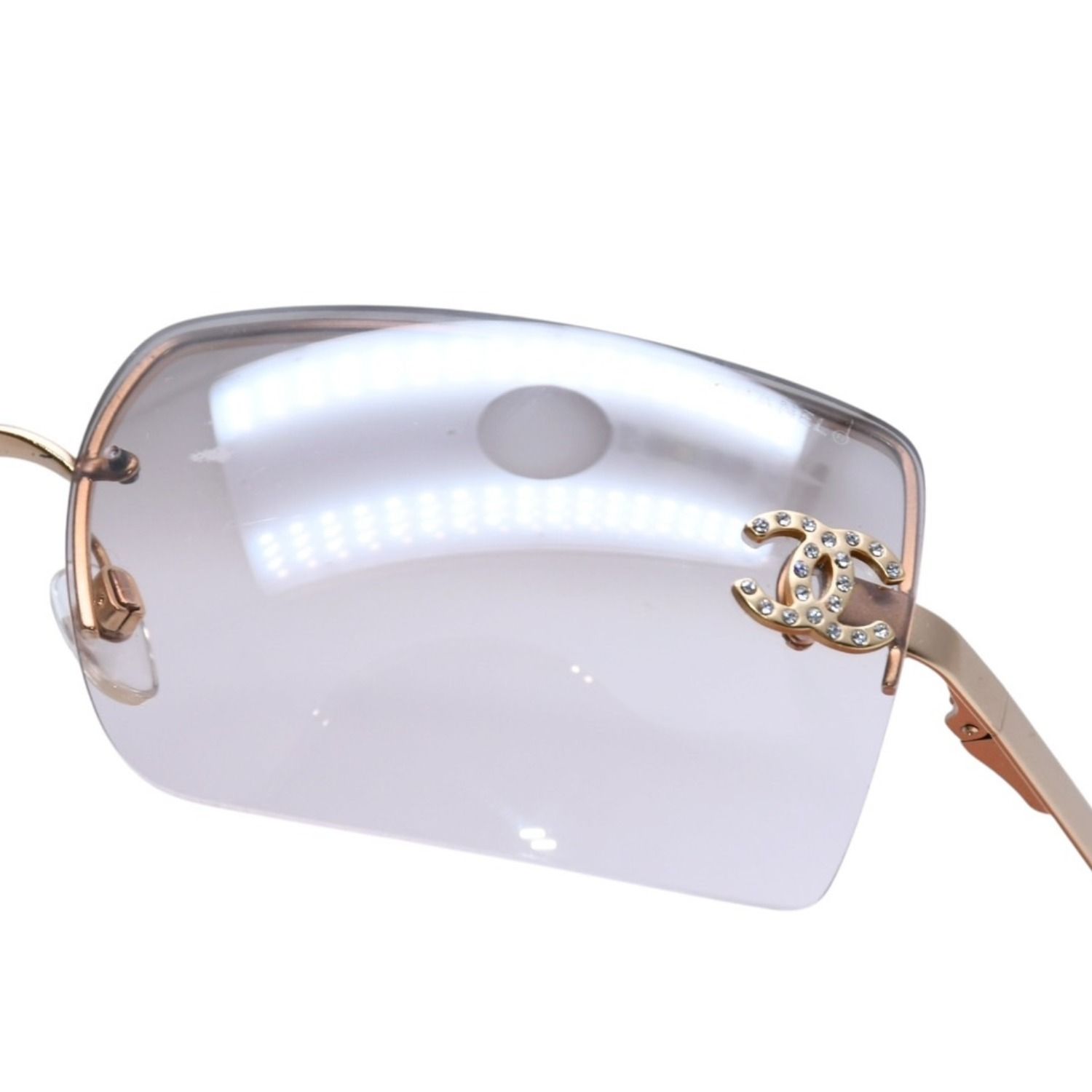 CHANEL シャネル ハーフリム サングラス アイウェア 4092-B c.102/8Z サイズ62□15 120 ココマーク ラインストーン 美品 中古 4a002136
