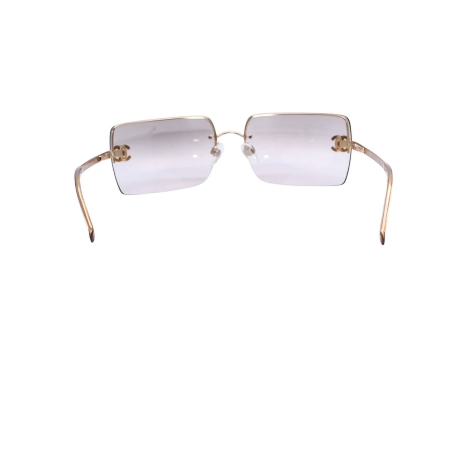 CHANEL シャネル ハーフリム サングラス アイウェア 4092-B c.102/8Z サイズ62□15 120 ココマーク ラインストーン 美品 中古 4a002136