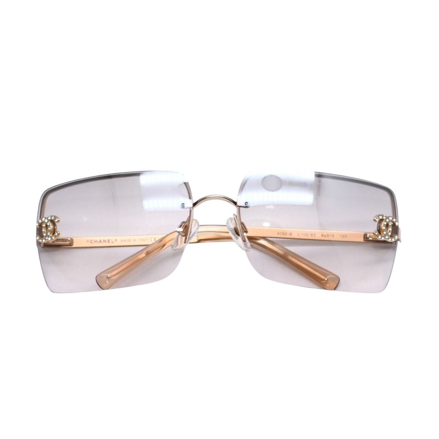 CHANEL シャネル ハーフリム サングラス アイウェア 4092-B c.102/8Z サイズ62□15 120 ココマーク ラインストーン 美品 中古 4a002136