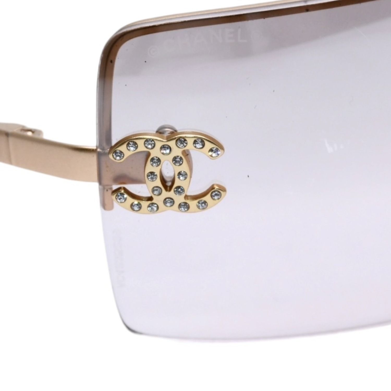 CHANEL シャネル ハーフリム サングラス アイウェア 4092-B c.102/8Z サイズ62□15 120 ココマーク ラインストーン 美品 中古 4a002136