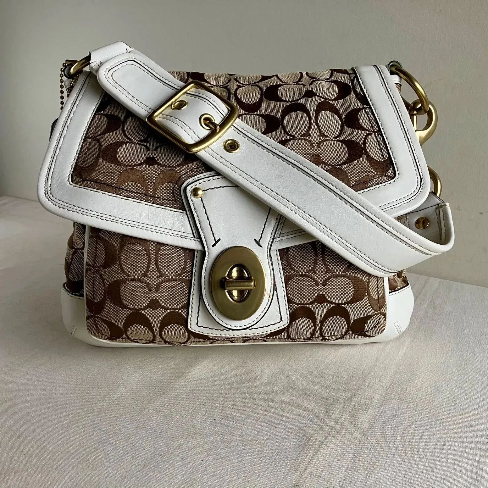 Coach Vintage y2k Ali Slim Legacy BrownSignature Canvas Leather