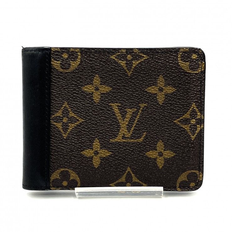 LOUIS VUITTON（ルイ・ヴィトン）ポルトフォイユ・ミュルティプル モノグラム・マカサー 二つ折り財布 ウォレット ブラック メンズ made in France【中古】