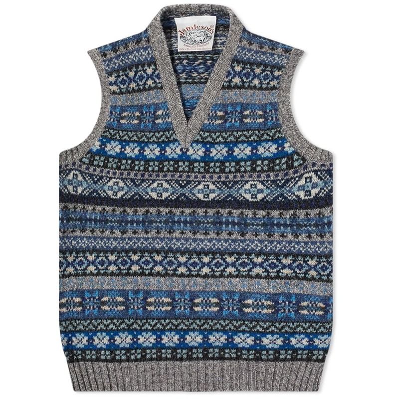 ジャミーソンズオブシェトランド メンズ アウター ベスト Vネック Jamiesons of Shetland Jamiesons of Shetland Fair Isle VNeck Vest Slate Granite スレート