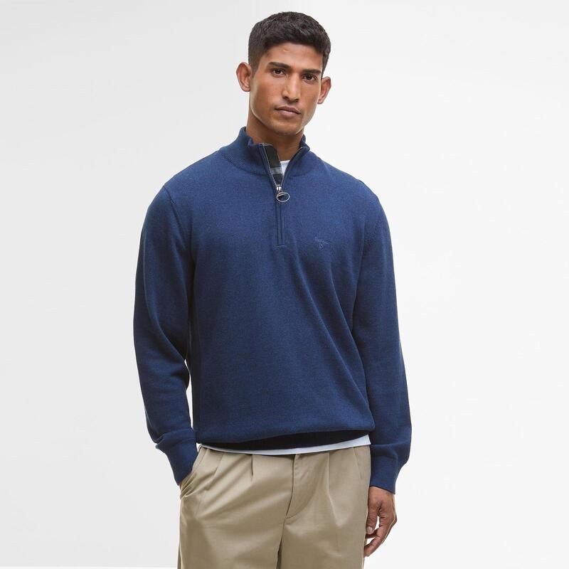 バブアー メンズ アウター ニット・セーター コットン Barbour Mens HalfZip Cotton Knitted Jumper Inky Marl BU11 マール