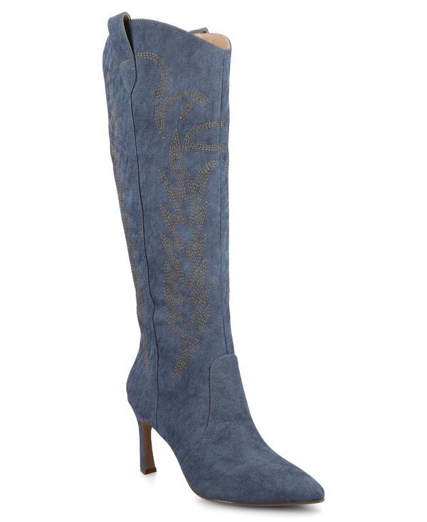 ジュルネ コレクション レディース シューズ ブーツ・レインブーツ Journee Collection Womens Laramie Embroidery Detail Knee High Western Boots Denim デニム 26,496円