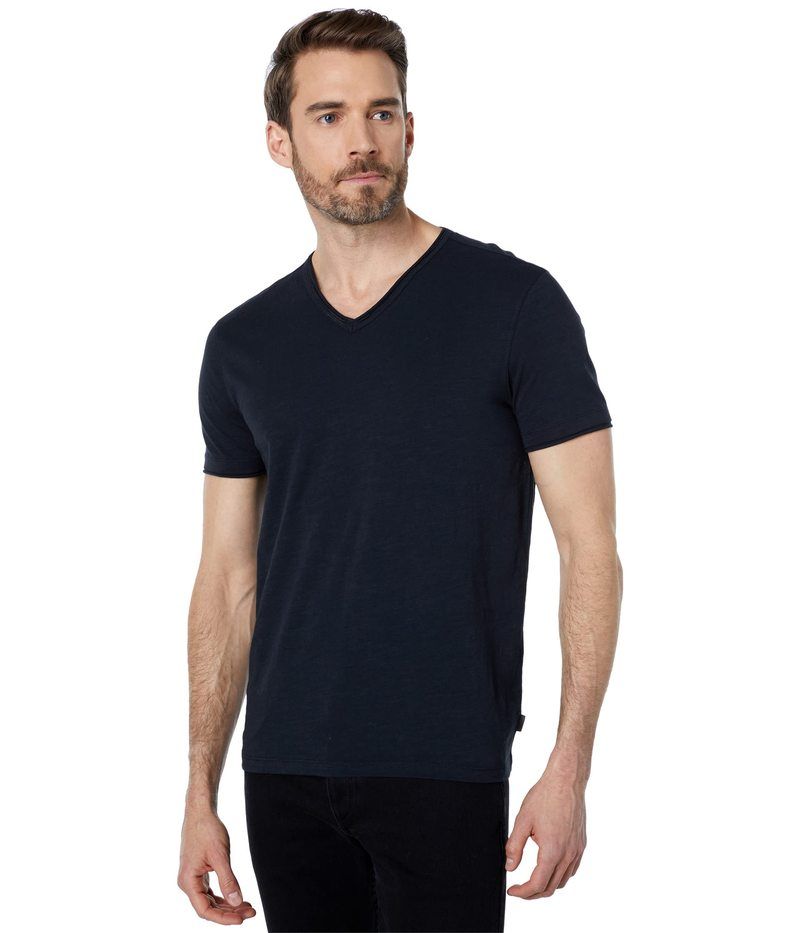ジョンバルベイトス メンズ トップス シャツ Vネック John Varvatos Short Sleeve Slub VNeck with Cut Raw Edge K3595U1B Black ブラック
