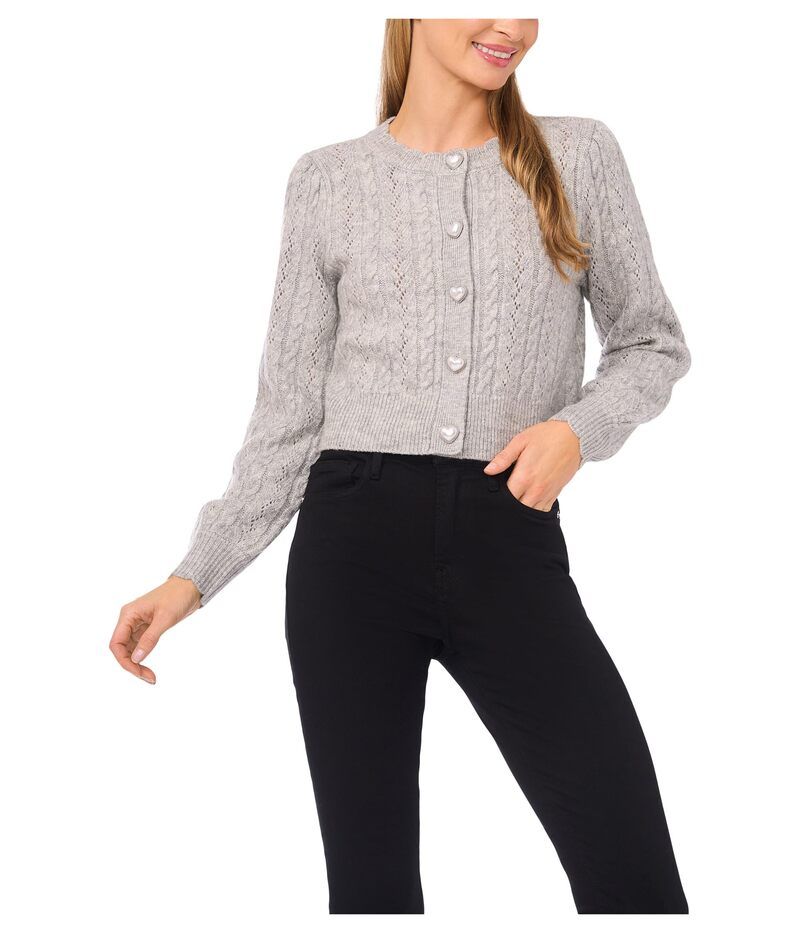 セセ レディース アウター ニット・セーター カーディガン CeCe Heart Button Pointelle Cardigan Light Heather G ヘザー