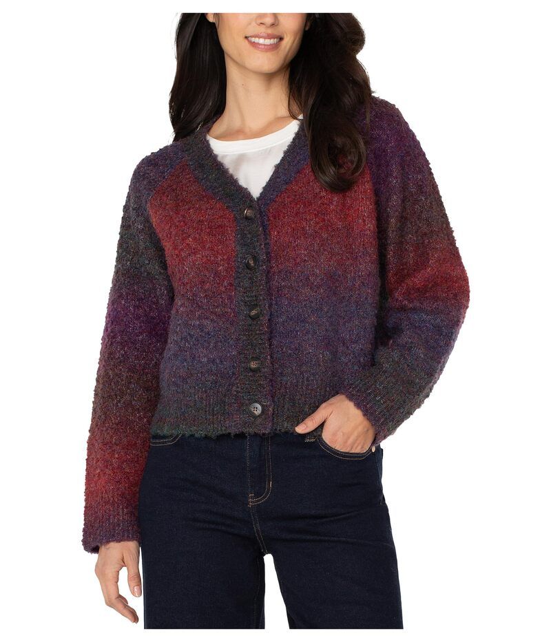 リヴァプール ロサンゼルス レディース アウター ニット・セーター プチ カーディガン Liverpool Los Angeles Petite Long Sleeve Raglan Button Front Cardigan Sweater Berry Bu