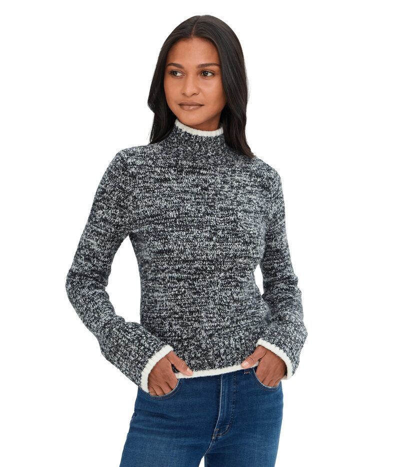 メイドウェル レディース アウター ニット・セーター モックネック コットン Madewell Marl Cozy Cottonelly Mockneck Black And White ホワイト