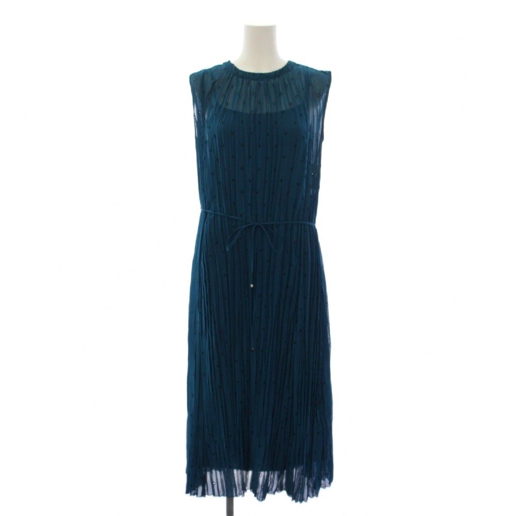 アナイ ANAYI 20SS ワンピース ロング ノースリーブ シースルー シアー キャミソール付き 36 青 /BM