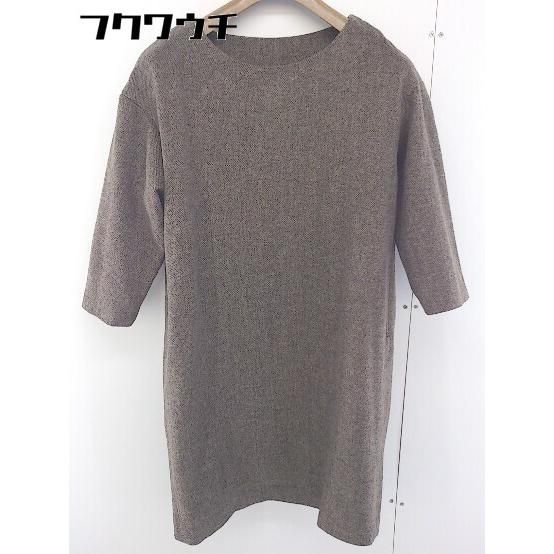 ◇ em3 エムトロワ ノーカラー ニット 長袖 膝丈 ワンピース サイズ L ベージュ レディース 【1109240006779】