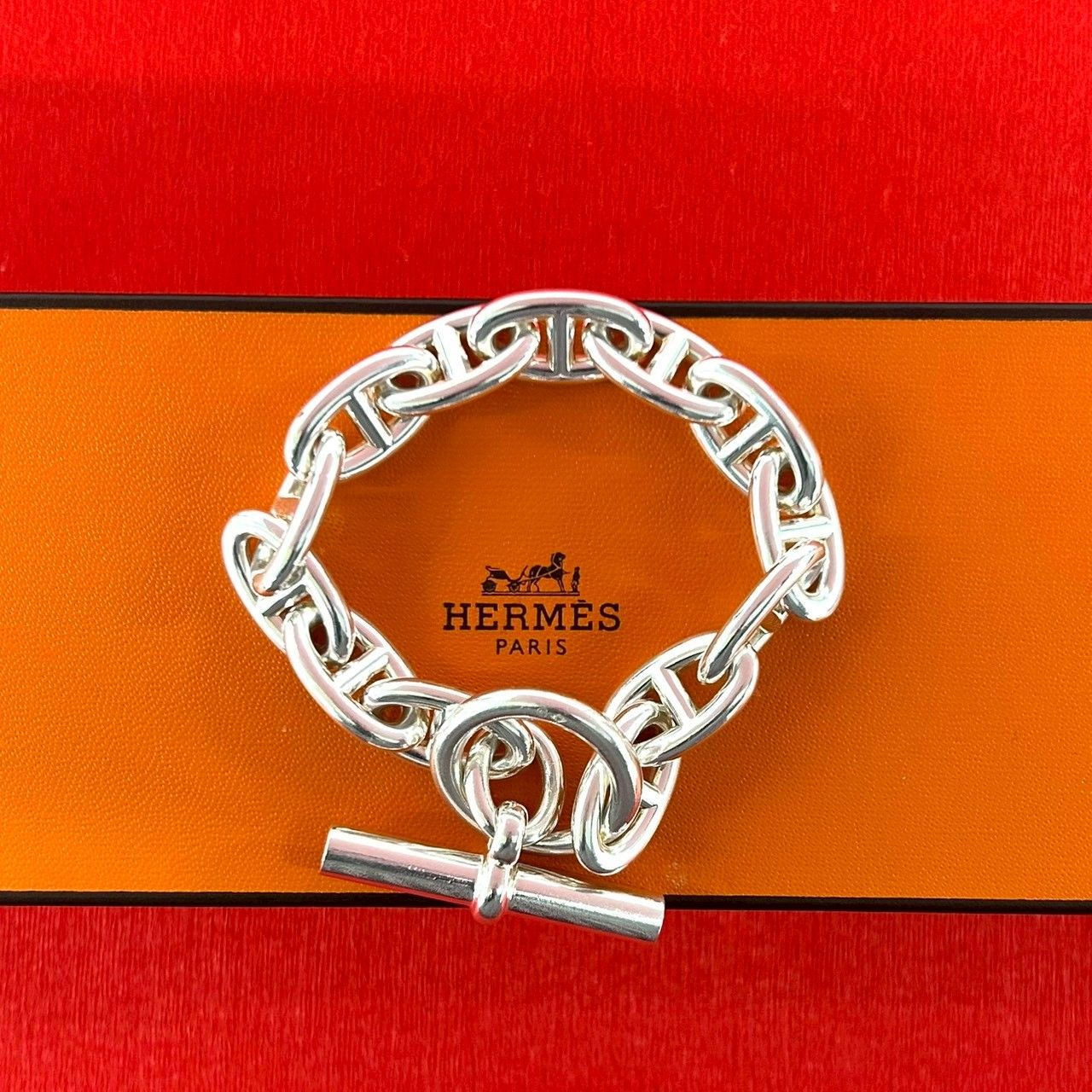 極 美品 保存箱付 HERMES エルメス シェーヌダンクル GM ブレスレット