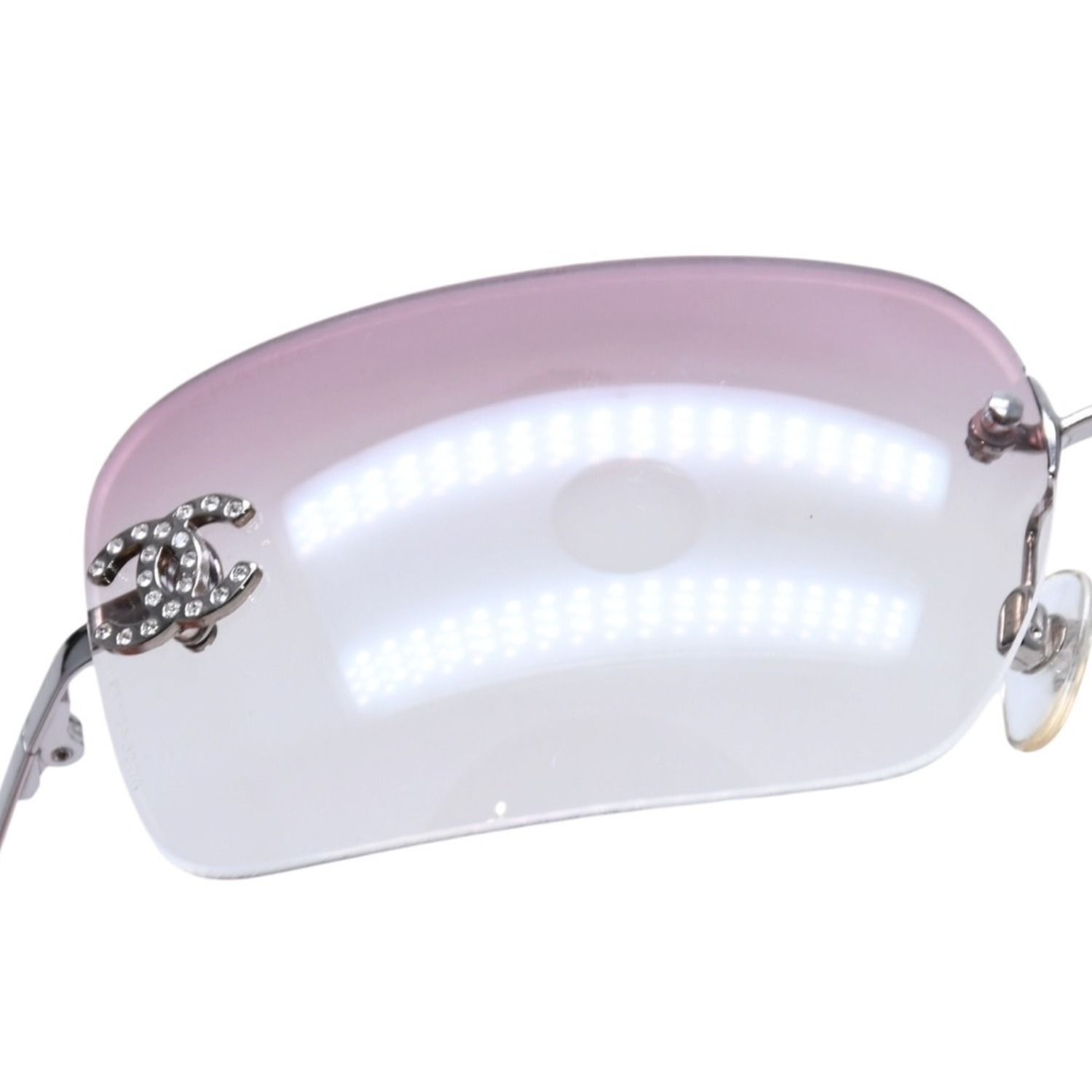 極美品 CHANEL シャネル Sunglasses サングラス リムレス サイドラインストーンココマーク ピンク シルバーフレーム 4017-D 中古 4a002449