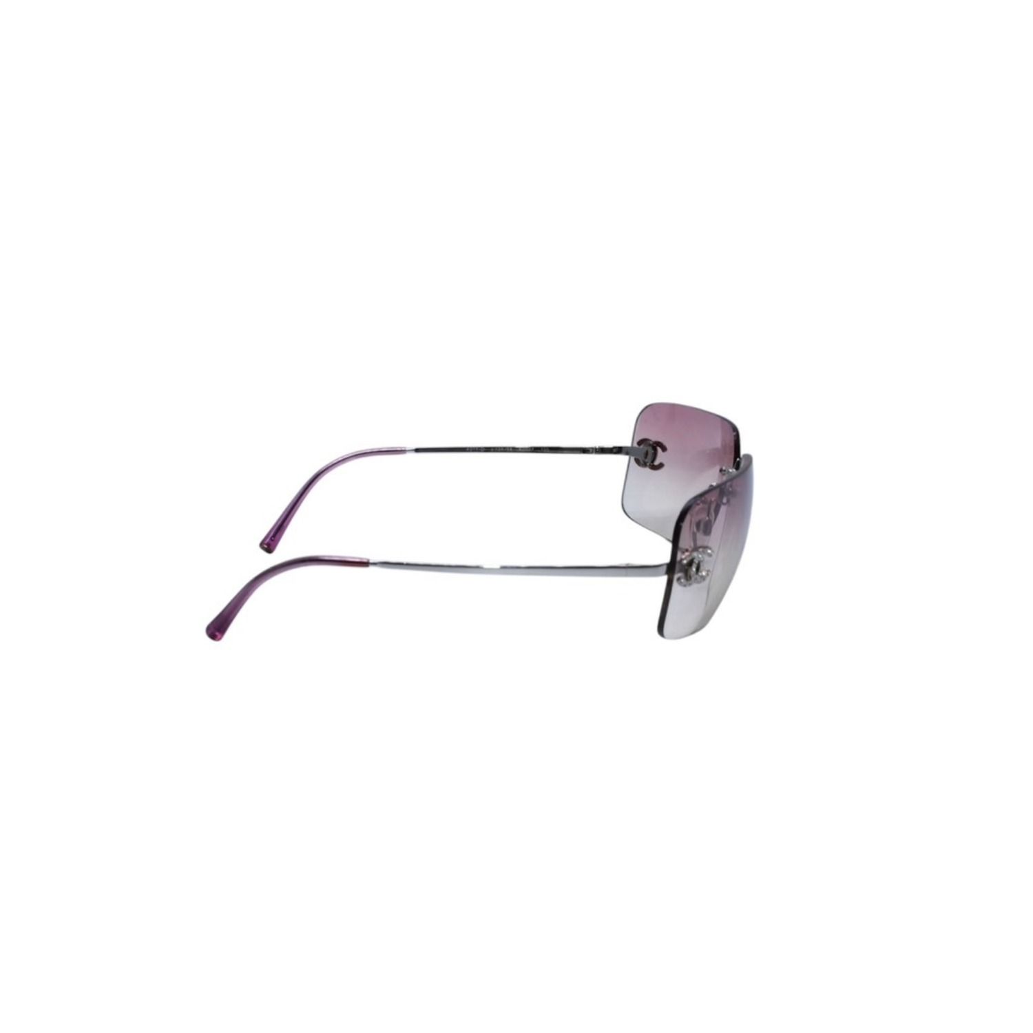 極美品 CHANEL シャネル Sunglasses サングラス リムレス サイドラインストーンココマーク ピンク シルバーフレーム 4017-D 中古 4a002449