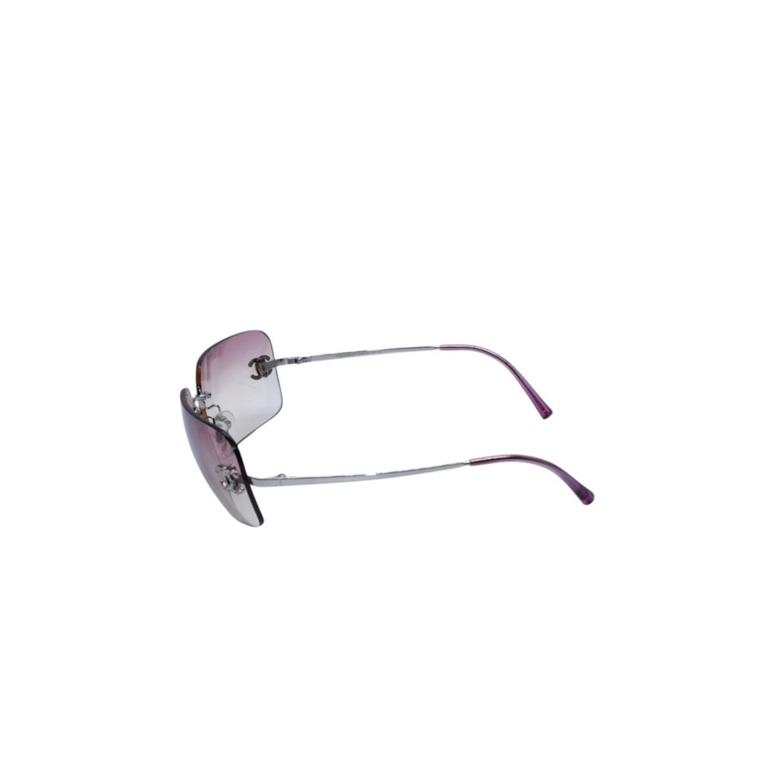 極美品 CHANEL シャネル Sunglasses サングラス リムレス サイドラインストーンココマーク ピンク シルバーフレーム 4017-D 中古 4a002449